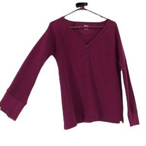 Roots hot pink waffle knit Henley long sleeve t-shirt small